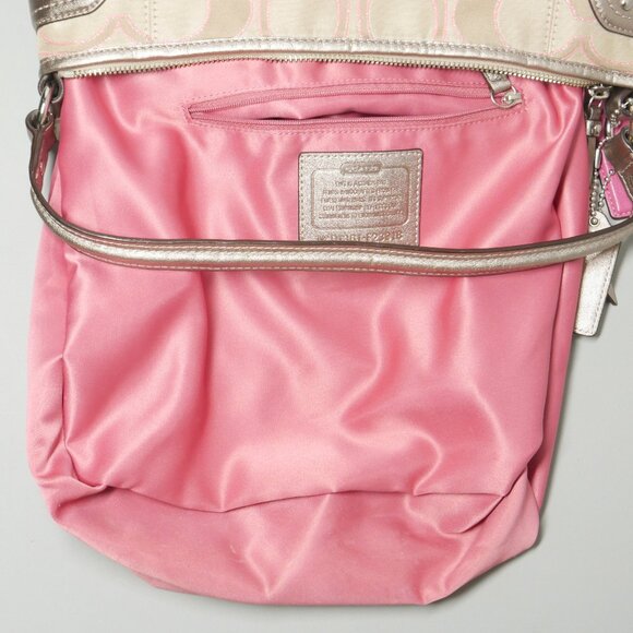 Coach Metallic Pink Daisy Outline Signature Metallic Hobo Bag Clean Gently Used - Picture 5 of 7